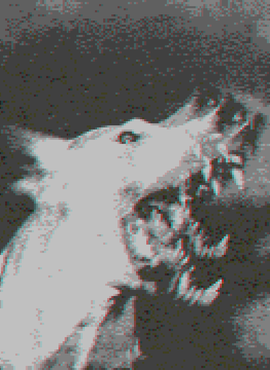 Hackles, rendered with Floyd-Steinberg dithering and the Custom 7c palette