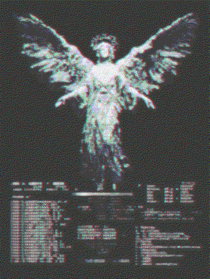 Memorial, rendered with Floyd-Steinberg dithering and the Apple II palette