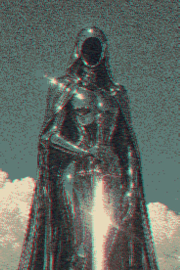 Pilgrim, rendered with Floyd-Steinberg dithering and the Custom 12c palette