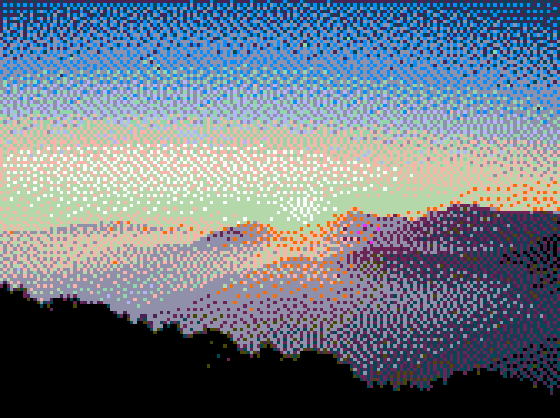 Photograph converted to the Apple II palette with Floyd-Steinberg dithering